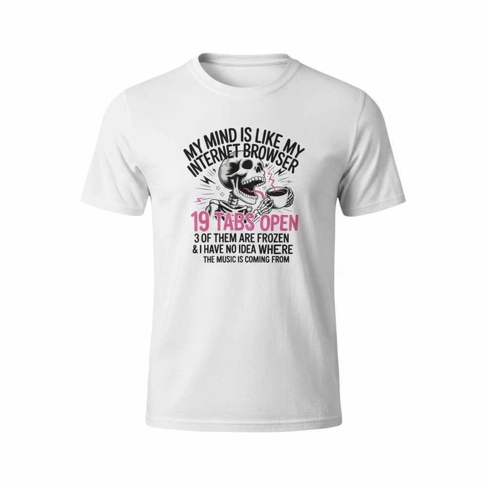 White Skull Graphic Tee with Humorous Text